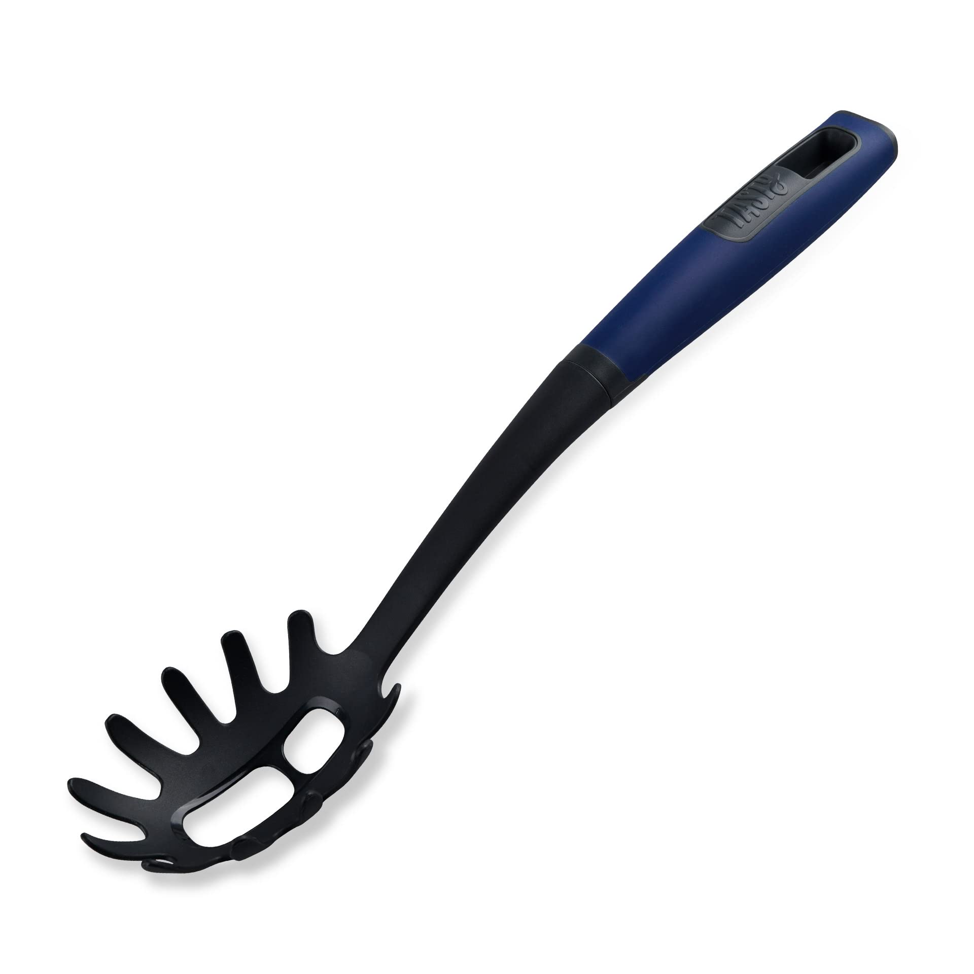 Tasty Everyday Spaghetti Spoon with Hole Portioner, Spaghetti Serving Spoon with Soft-Touch Handle, Measurements for Cooking & Serving Spaghetti, Dimensions: 32x7x4.5cm Colour: Dark Blue, Black, Grey