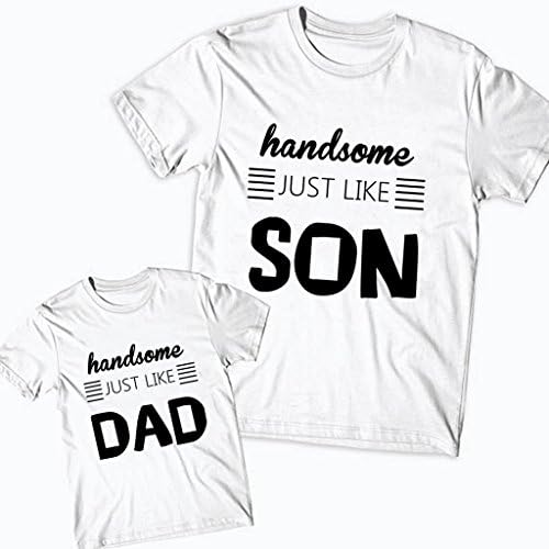 Fashionable Family Funny Letter Printing Handsome JUST LIKE DAD/SON T-shirt Father and Son Clothes Matching Shirt Kid Shirt Dad-XL