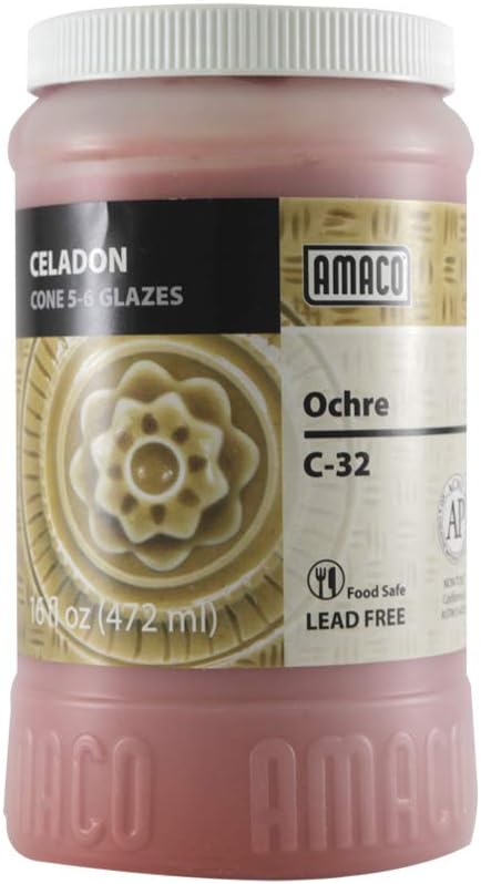 Amaco Celadon Hi Fire (Cone5-6) Glaze for Ceramics - 16 Ounce Pint Jar - C-32 Ochre