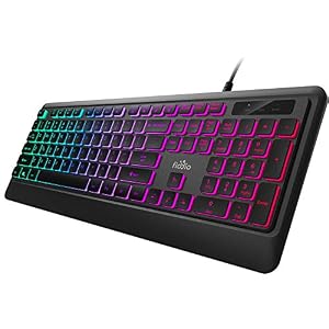 Fiodio Rainbow Membrane Gaming Keyboard, Quiet Wired Computer Keyboard, 104 Silent Keys, 26 Anti-Ghosting Keys, Spill…