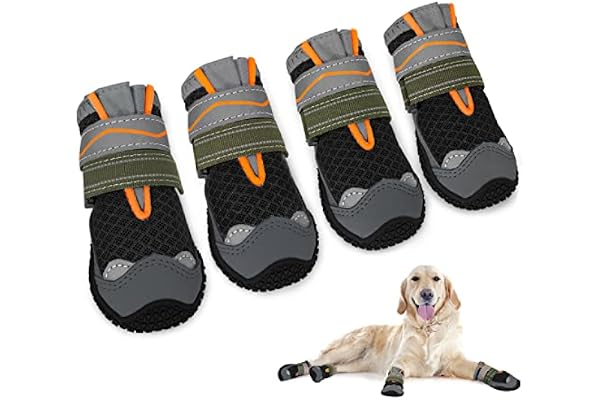 AUTOWT Dog Boots, Breathable Paw Protector Dogs Shoes, Dual Adjustable & Washable Non-Slip Dog Booties with Reflective Strip