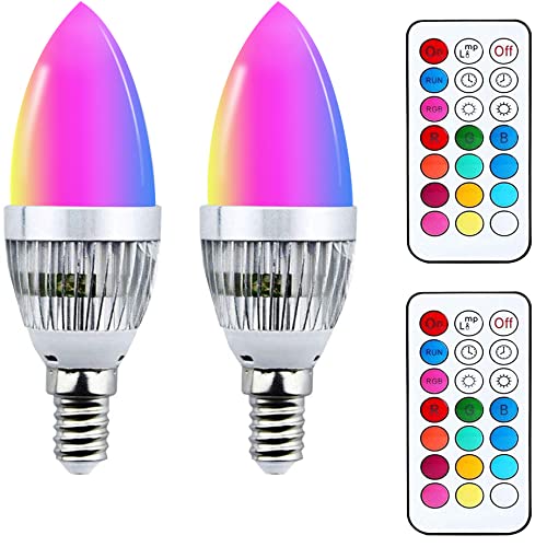 YAKAiYAL 3W RGBW E14 LED Candle Bulbs Warm White 12-Color Changing SES C35 Candle Light Bulb 2-Mode for Mood Ambiance Lighting (2-Pack)