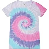 Colortone Slim Fit Short Sleeve V-Neck Tie Dye T-Shirts for Women - Womens Tie Dye Tops for Summer