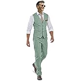 Bofan Casual Linen Beige Men's 2 Piece Suits Wedding Suits Slim Fit Groomsmen Tuxedos Prom Waistcoat Summer Linen Vest+Pant