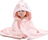 HiABsee Baby Towels with Hood Pink Cat Ultra Soft 80x80cm Coral Fleece