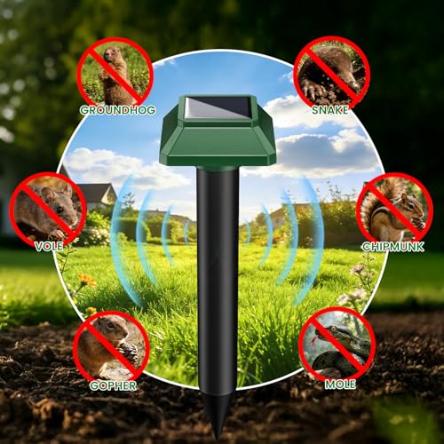 Ultrasonic Animal Repellent Outdoor, Solar Power Cat Rodent Raccoon Repeller, Rabbit Snake Control Device with Motion Sensor and FIashing Light, Waterproof Outdoor Animal Repellent for Deer Squirrel