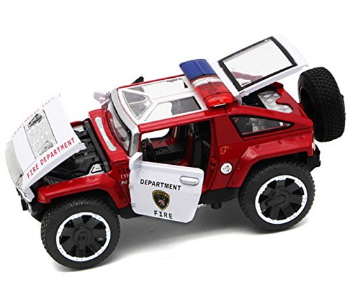 Metal Die Cast Toy Pull Back Police Car Fireman Emergency Vehicle Truck Hummer SUV with Head Light Sound 1:32 Scale Brithday for Boy Girl Kids