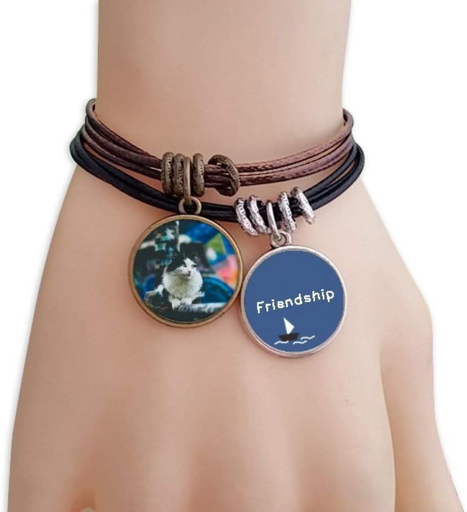 ProDIY Animal Lazy Cat Photograph Shoot Friendship Bracelet Leather Rope Wristband Couple Set