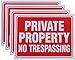 Vanitek 4 Pack Private Property No Trespassing Sign 9 x 12 Inch Weatherproof, Water Resistant, Easy to Mount, Durable Ink, Indoor and Outdoor Keep, for Home Safety & Privacy