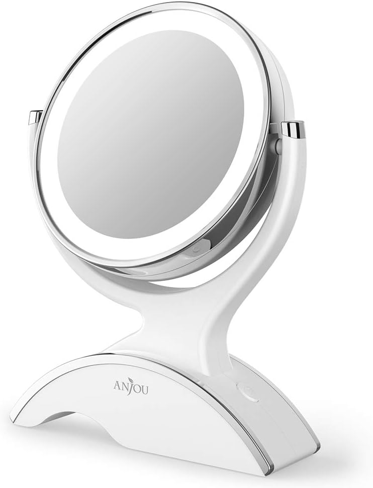 Makeup Mirror LED Lighted with 1X/7X Magnification, Anjou Vanity Mirror Battery-Powered, Removable, Double Side, 360° Rotation for Countertop Cosmetic Makeup, White