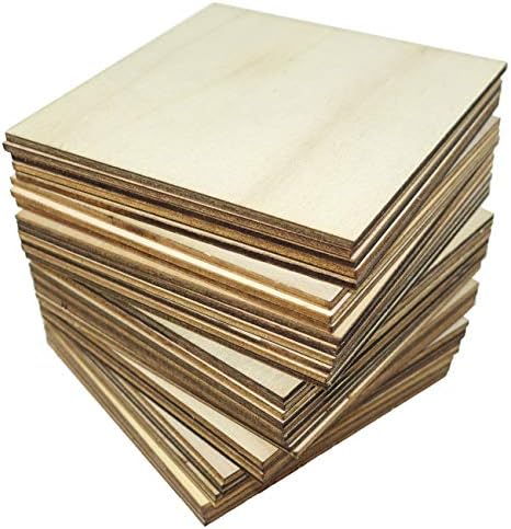 Unfinished Wood Slices - 36-Count Squares Natural Rustic Wood Pieces for Home Decoration, Wooden Log Slices for DIY Craft, 4 x 4 inch, 0.1 inch Thick