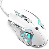 NACODEX AJ120 White Gaming Mouse Programmable 6 Buttons, 4 Adjustable DPI Up to 8000 for Window PC Gamer with Electroplating 