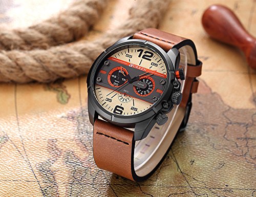 CURREN Luxury Brand Men Quartz Luminous Watch Moda Sport Khaki Correa de Cuero Relojes de Pulsera a Prueba de Agua - Imagen 4