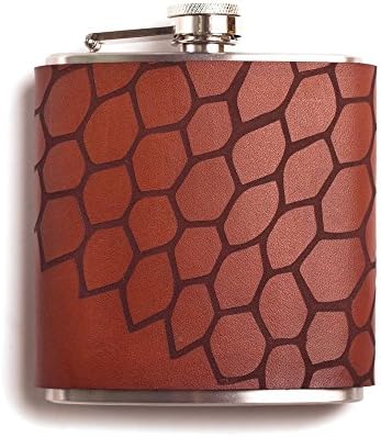 Hive Pattern Leather Wrapped Hip Flask