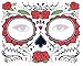 Sugar Skull Temporary Tattoo Day of the Dead Glitter Red Rose Design (3 Tattoo Kits)