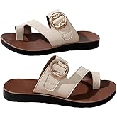GORGLITTER Women's Dressy Toe Ring Sandals Metal Cut Out Open Toe Summer Flat Slides Shoes
