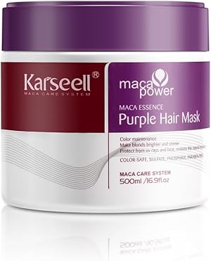 Karseell Purple Haarmaske 500ml, Purple Hair Mask Neutralisiert Gelbstich, Repariert Haarschäden, Violett Haarmaske für Blondes, Blondiertes, Graues Haar
