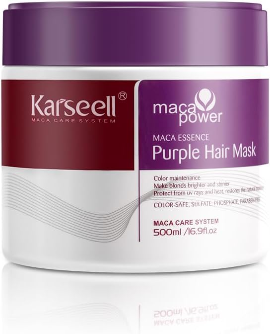 Karseell Purple Haarmaske 500ml, Purple Hair Mask Neutralisiert Gelbstich, Repariert Haarschäden, Violett Haarmaske für Blondes, Blondiertes, Graues Haar