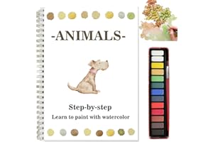 JEJIAKELL Watercolor Workbooks Coloring Book Easy Nature Scenes Beginner Friendly Watercolor Paint Set Art Crafts Painting Kit for Creative Exploration Gift for Adults Teens (Animals, with Palette)