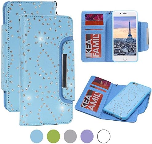 iPhone 6 Wallet Case for Women with Strap in Detachable Design Azure-Weforever