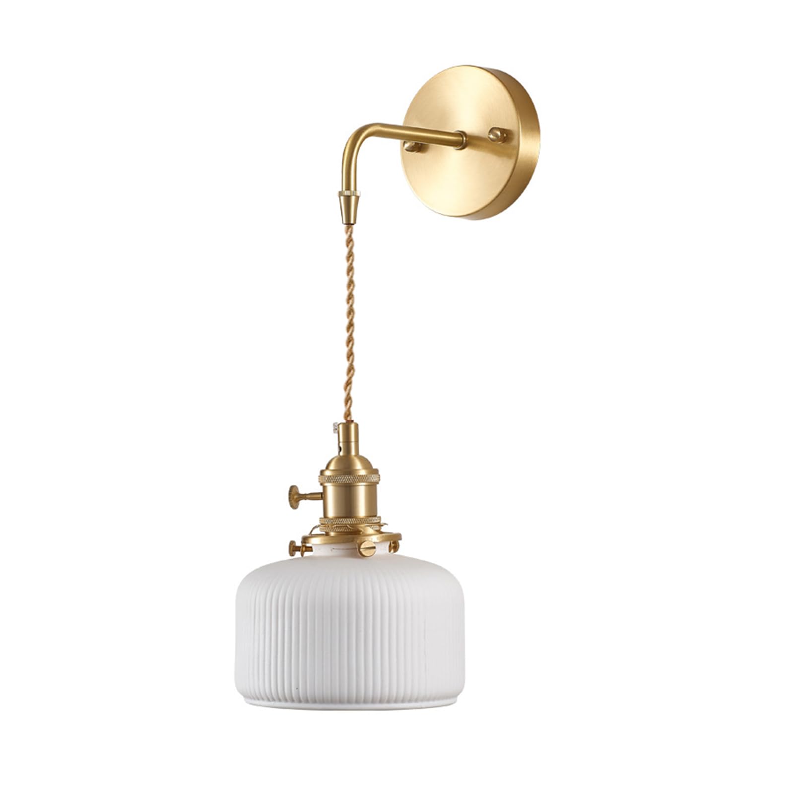 NICRX White Ceramics Wall Light Sconce, with Brass Gold Base Wall Sconces Lamp Drop Wall Light Fixture for Bedside (A)