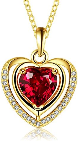 18K Gold Plated Charm Cute Ruby Heart-shaped Necklace Pendant Best Birthday Gift Unisex for Women 18"