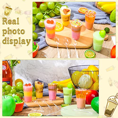 3 oz Clear Plastic Mini Dessert Cups with Spoons Shooter Round Dessert