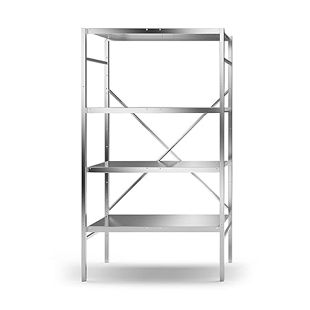 Edelstahl-Steckregal, 4 glatte Fachböden - Fachbodenbreite x Tiefe 940 x 540 mm - Grundregal - Eckregal Edelstahl-Regal Edels