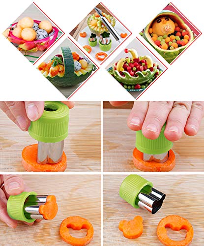 Fruit Vegetable Cutter Shapes Set, Mini Pie and Cookie Stamps Mold(8 pcs) with Melon Baller Scoop ＆ Carving Knife, Stainless Steel, DIY Fun Food Decorating Tools Baking Craft Supplier for Kitchen - Thumbnail 2