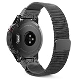 Garmin Fenix 5 Quick Fit 22mm Watch Band, MoKo Milanese Loop Stainless Steel Mesh Replacement Strap for Garmin Fenix 5 / Forerunner 935 / Aproach S60 Smart Watch, (Not Fit Fenix 5X / 5S), Black