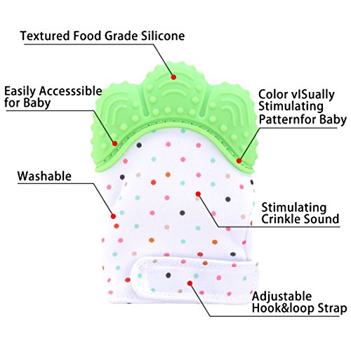 Teething Mitten, Petforu 2pcs Baby Self-soothing Teether Crawling Protective Gloves for Toddlers FDA Approved (Green)