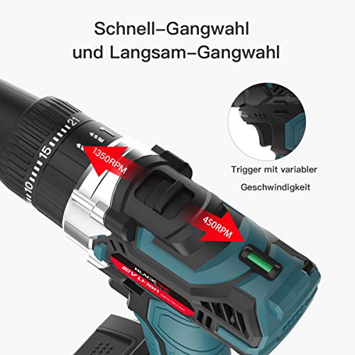 Blackpine Akku-Bohrschrauber 20V Akku-Schlagbohrschrauber mit Schlagfunktion 1 Akku 1 x 2.0 Batterie mit 62 Zubehör 32… – Bild 8