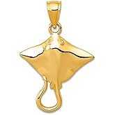 JewelryWeb 14k Yellow Gold Solid Polished Stingray Pendant Necklace 27x18mm Wide Pendant for Women