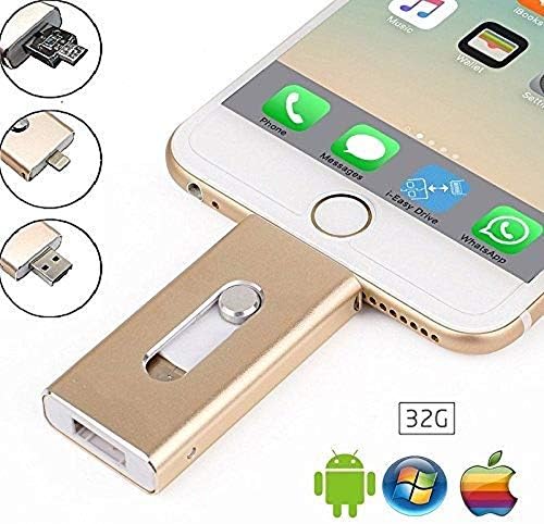 iPhone USB Flash Drive, iPad Memory Stick, iOS External Storage Memory Stick Thumb Drive Expansion for iOS Android PC Laptops (256GB, Gold)
