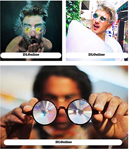 DLOnline Round Kaleidoscope Glasses,Rainbow Prism Sunglasses for Party Rave Festival Disco Dancing with Glasses Cloth,Glasses Bag and Box (Black Spectacle-Frame) - Thumbnail 3