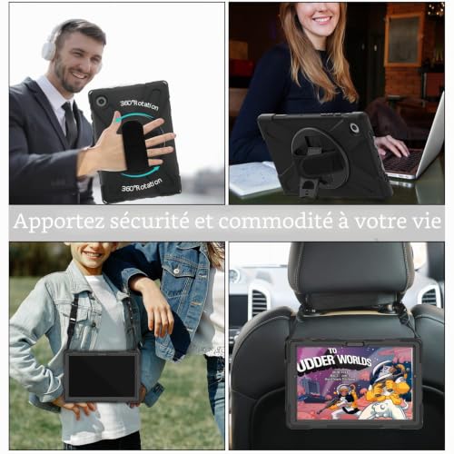 Gerutek Shockproof Case for Samsung Galaxy Tab A8 10.5 Inch 2022, (SM-X200/SM-X205/SM-X207), Heavy Duty Armor Case with Rotating Stand, Hand Strap and Shoulder Strap, Cover for Samsung Tab A8 10.5-Inch, Black