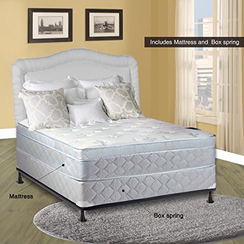 Plush Foam Encased Hybrid Eurotop Innerspring Mattress and 8" Wood Boxspring/Foundation Set, Full size, grey