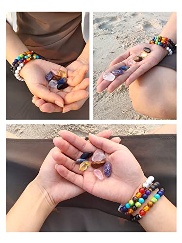 Agsnilove Crystal Healing Stones with Chakra Bracelet Set Bright Black Bead Stretch Bracelet 7 Chakras Gemstones Healing Crystal Meditation Spiritual Gifts