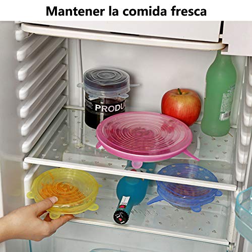 Stone-TH-Tapas-de-Silicona-Elsticas-12-Tapas-Silicona-Ajustables-Cocina-Reutilizable-Fundas-para-Alimentos-Tapa-Tazas-Boles-o-Tarros-Lavavajillas-Refrigerador