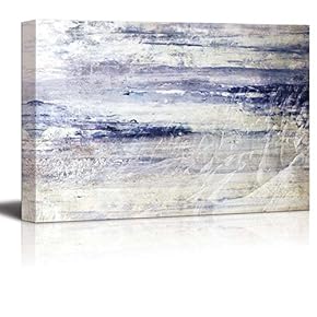 Beautiful View of Rows of Snowed in Mountains with Blue Textured Stripes Over It - Canvas Art Home Art - 12x18 inches