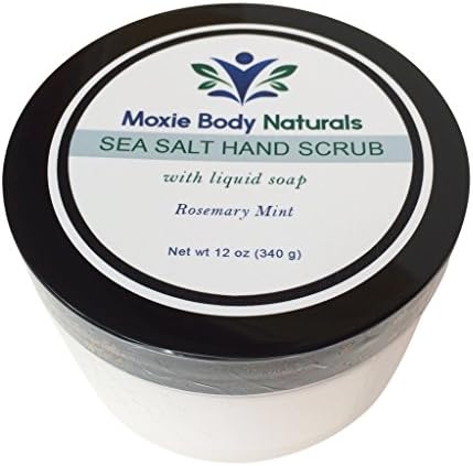 Natural Sea Salt Hand and Body Scrub With Liquid Soap, ROSEMARY MINT. All Skin Types. No Parabens, Phthalates, Dyes, Gluten, Artificial Preservatives. Made in USA, 12 Ounces