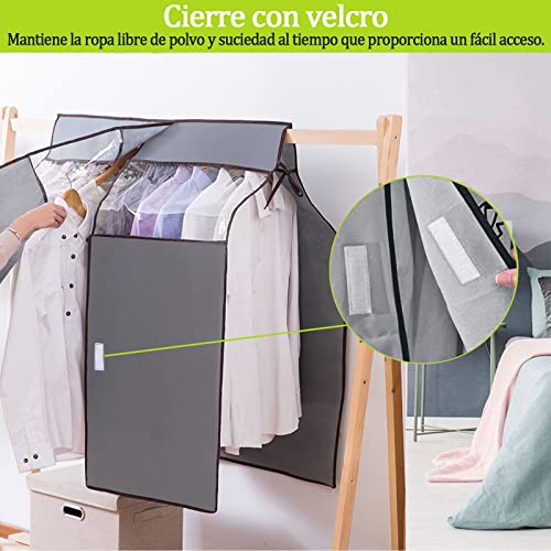 Protector de Ropa Colgante, Transpirable Reutilizable de Ropa Colgante para Trajes, Funda Protectora para Ropa con Cinta y Correa Mágicas,Ideal para Abrigos, Vestidos, Trajes,Chaqueta y Ropa Más Larga