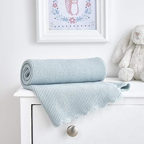 Silentnight Safe Nights Knitted Duck Egg Crochet Edge Blanket Super Soft Heavy Gauge Knitted Baby Blanket Throw - 100% Polyester Perfect For Keeping Baby Snug and Warm - (70cm X 90cm)