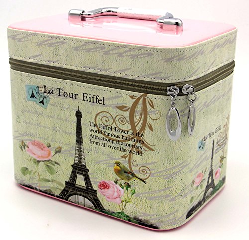 HOYOFO Cosmetics Bag and Makeup Train Case (2 Bags/set) ,Print Pink