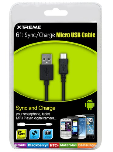 Xtreme 12-Feet USB Micro-B to USB-A Cable - Retail Packaging - Black