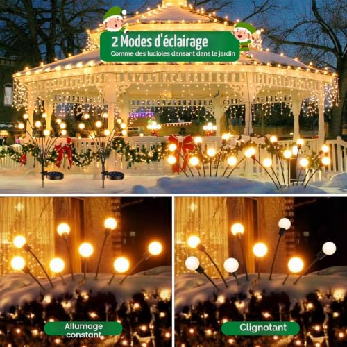 GEARLITE Firefly Garden Solar Light, 4 Pieces Outdoor Solar Light, IP65 Waterproof 8 LED Solar Outdoor Lamp Flowers Decorative for Garden, Terrace, Patio, Courtyard, Warm White