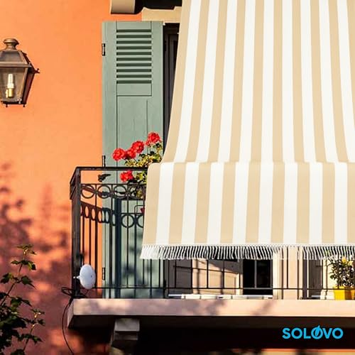 Sun Curtain Stripes Outdoor Balcony Terrace Porch Gazebo with Rings and Hooks for Application, Durable and Washable, 100% Durable Polyester, Striped Dye (Beige_White, 145 x 250)