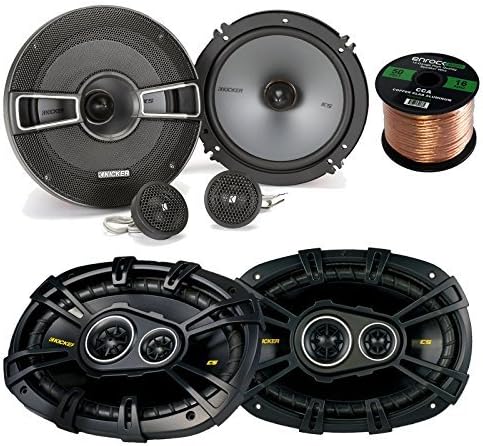Car Speaker Set Combo Of 2 Kicker 40CS654 6.5" 600w 2-Way CS Series Car Audio Speakers + 2 Kicker 40CS6934 6x9" 450W 3-Way Car Stereo Speakers + Enrock 50ft 16g Speaker Wire