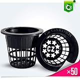 2 inch Net Pots Cups Heavy Duty Round Wide Rim Design - Orchids Aquaponics Hydroponics Slotted Mesh (Cz Garden All Star - 50 Black)