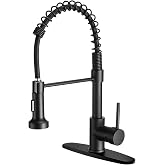 OWOFAN Kitchen Faucet with Pull Down Sprayer Matte Black | 1 Handle Spring Sink Faucets, Lead-Free NSF Certified Stainless Steel,1 or 3-Hole Deck Plate,Farmhouse, RV, Bar, Laundry Room